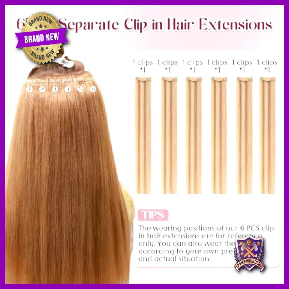 6-Piece Clip-In Human Hair Extensions 16 Inch Straight Seamless